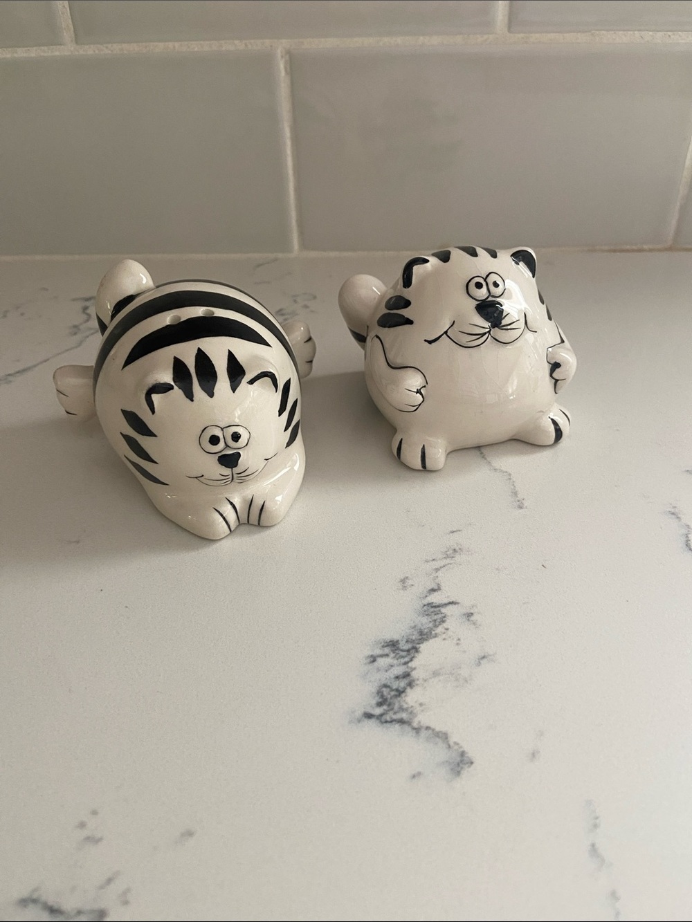 Whimsical Ceramic Cat Salt & Pepper Set - Black and White